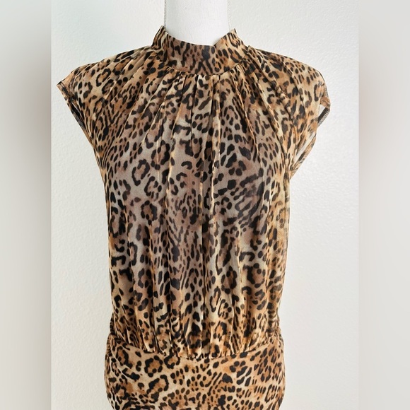 Chico's Midi Dress Ruched Mock Neck Mesh Dress Animal Print Size 16/18 - Picture 6 of 10